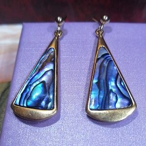 Anne Klein Blue and Gold Tone Triangle Faux Abalone Earrings